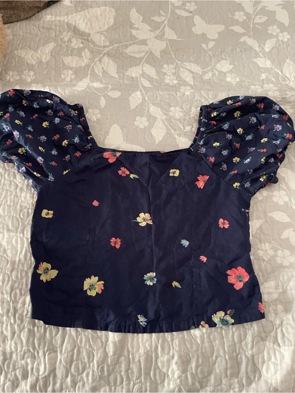 GAP Navy Floral Smocked Waist Top